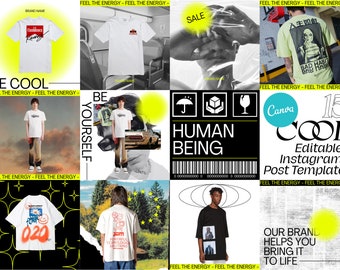 BOLD AESTHETIC COOL Instagram Post Template, Canva Editable, Bright Branding, Abstract Digital Instagram Feed, Cool y2k Neon Canva Template