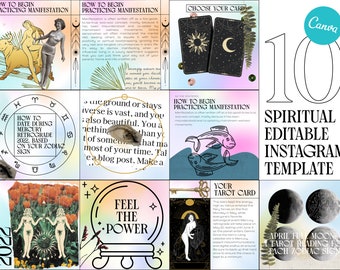 Zodiac Instagram Templates: Spiritual Astrology Feed (Canva Editable Digital)