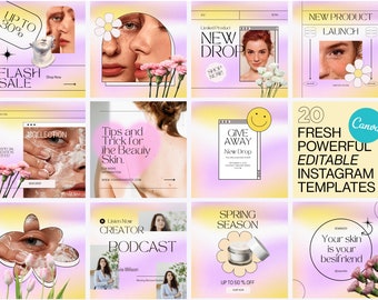 Abstract Y2K Instagram Post Templates, Bright Branding for Canva (Digital Download)