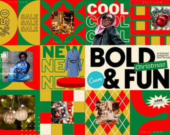 Christmas Instagram Post Templates for Canva: Bold & Fun (30 Editable Posts)