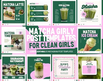 Matcha Instagram Post Templates: Bold Wellness & Nutrition Canva Kit for That Girls