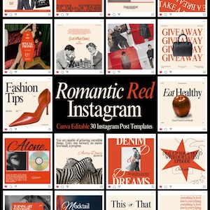 ROMANTIC and COOL, RED Instagram Post Templates for Canva, Elegant Feed, Luxury Marketing Content for Valentines, Minimal, Love Aesthetic
