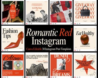 Red Romantic Instagram Post Templates for Lovers: Elegant Canva Feed for Valentines Day