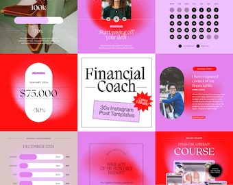 Financial Coach Instagram Canva Templates: Bright Branding (30 Posts)