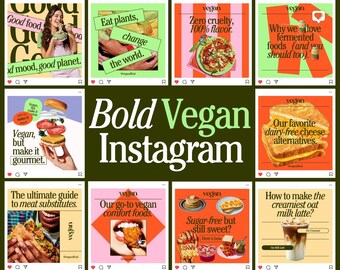 Vegan Instagram Post Templates, Food & Wellness, Canva Editable (Digital Download)
