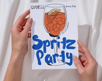 Aperol Spritz Birthday Invitation: Hand-Drawn Cocktail Party (Editable Canva Template)