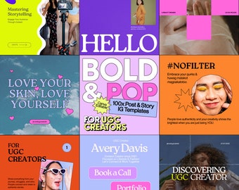 Bold & Pop UGC Creator Instagram Templates | Social Media Coach | UGC Creator Social Media Posts | Influencer Templates | UGC Portfolio