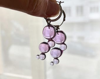 Handmade Lilac Murano Glass Earrings: Stainless Steel Hoops