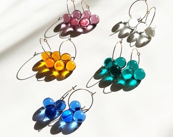 Clear Glass Earrings/Colourful Earrings/Pendant Earrings/Glass Drop Earrings/Handmade Earrings/Minimalist Earrings/