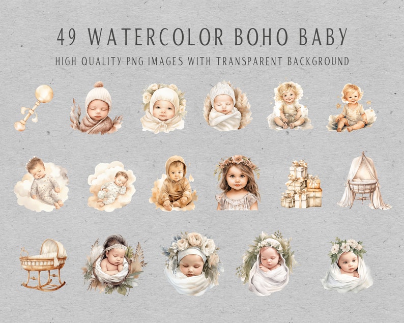 Boho Baby Clothes Clipart, Nursery Wall Art Watercolor Clip Art ...