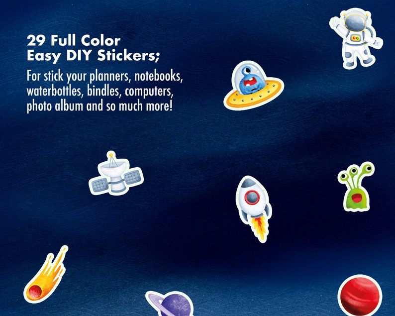 Astronaut and Space Sticker Set, Printable Sticker Sheet, DIY Prints