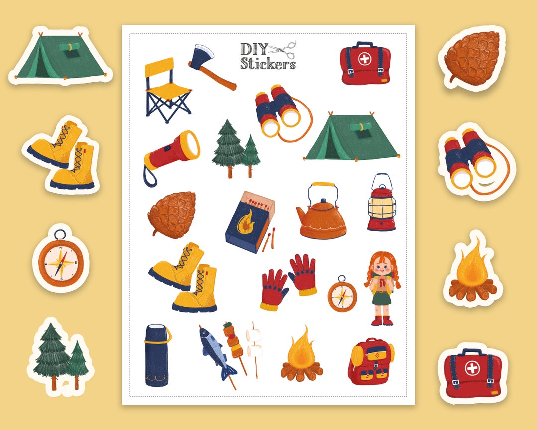 Camping Sticker Sheet Printable Homemade Art DIY Prints - Etsy