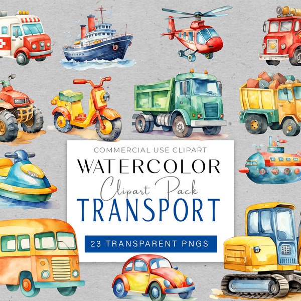 Travel with Watercolor: 23 Transport Clip Art Delights - TransparentPNG