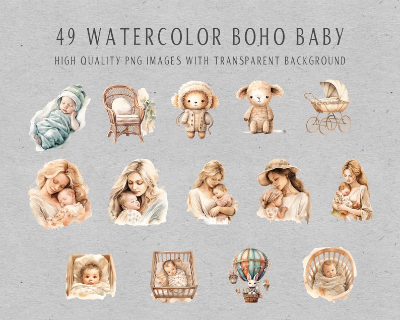 Boho Baby Clothes Clipart, Nursery Wall Art Watercolor Clip Art ...