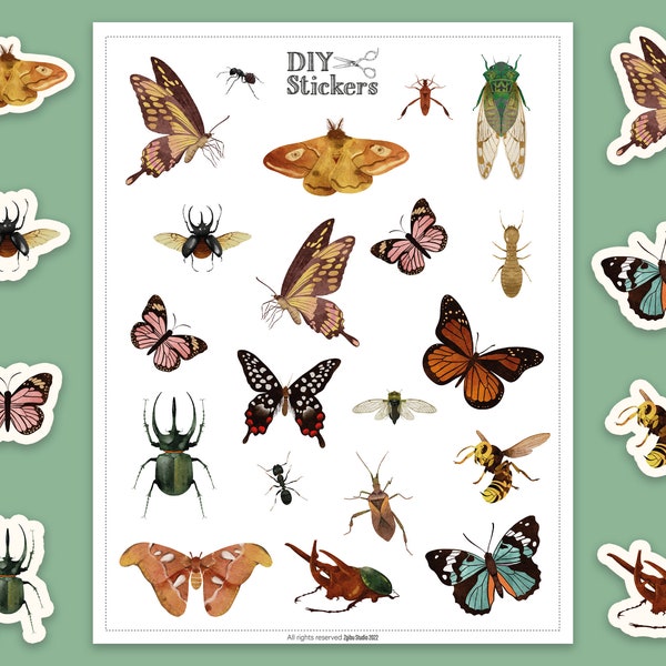 Insects Sticker Set | Printable Art | DIY Crafts | Planner Stickers | Butterfly Label | Sticker Sheet