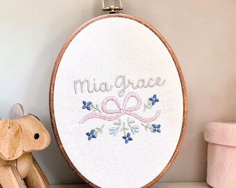 Baby Birth Stat Sign | Personalized Nursery Name Sign | Embroidered Baby Name Hoop | Neutral or Floral Nursery Decor