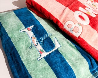 Personalized Striped Beach Towel, Beach Towel Name, Custom Pool Towel for Kids & Adults, Summer Gift For Teachers, cabana stripe towel