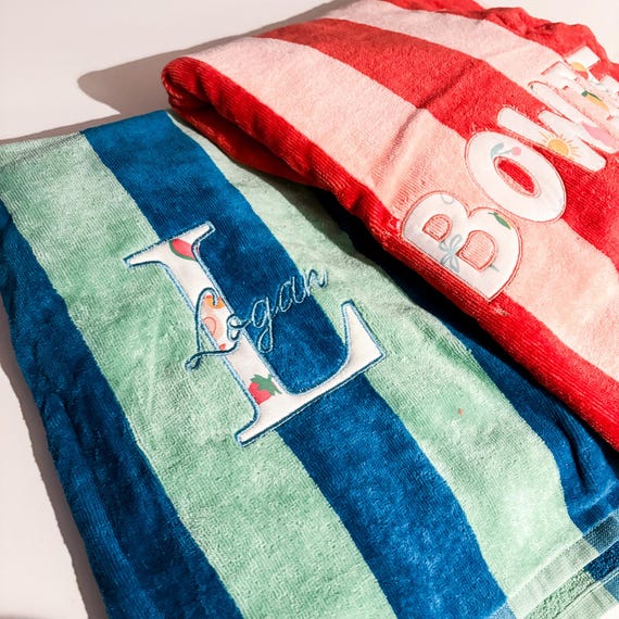 Personalized Striped Beach Towel, Beach Towel Name, Custom Pool Towel for Kids & Adults, Summer Gift For Teachers, cabana stripe towel