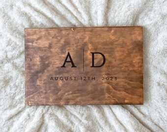 Personalized Walnut Stain Wood Keepsake Box: Engraved Wedding Memory Box