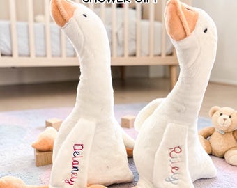 Personalized Goose Plush, Silly Goose Plush Toy, Embroidered Name Goose, Baby Shower Plush Gift, Easter Basket Stuffer, Goose Lovey Name