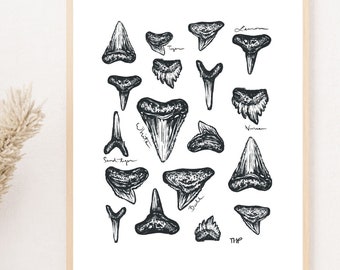 Shark tooth Print, Surf minimalist line art, East Coast Wall Art, Coastal Cowgirl, Coastal Granddaughter, Coastal Art, Meet me at the beach