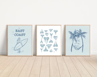 East Coast wall art, Coastal Cowgirl, Coastal Granddaughter, Surf print, coquette, Ocean, East Coast, Beachy print, Set of 3, Bundle