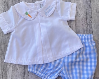 Boys Easter Outfit, Boy Personalized Shirt, Gingham Diaper set