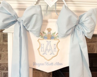 Puppy Baby Banner, Birth Announcement, Boy Dog Welcome Banner, Hospital Door, Crib with Fabric Bows, baby shower gift, Front Door