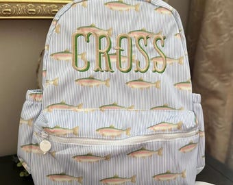 Personalized Fishing Backpack Set: Boys Trout School Bag, Monogrammed Nylon Luggage