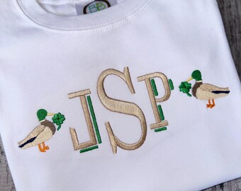 Boys St. Patrick's Day Monogram Shirt: Embroidered Duck Clover