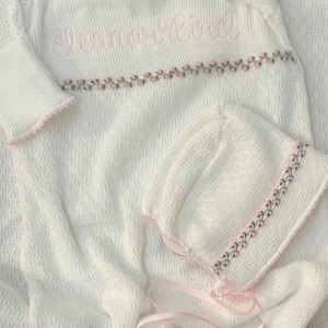 Baby Girl Gown Paty /Bonnet / Booties / Blanket Monogram Girl Gown / Girl Coming Home Outfit/ Layette Set /Baby Shower Gift