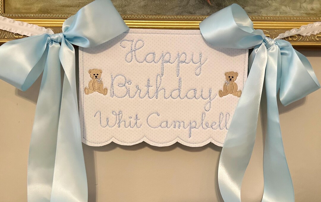 Teddy Bear 1st Birthday Decoration Set: Banner, Hat, Cake Topper, Beary ...