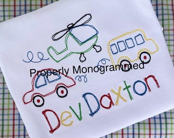 Transportation T-shirt/ Boys Car Shirt/ Personalized Automobile Shirt/ Helicopter / Bus