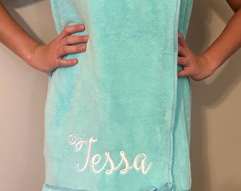 Personalized Monogram Spa Wrap, Plush Ruffle Towel, Dorm Necessity