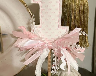 First Birthday Cake Topper with Ribbon, Girls' 1st Birthday
