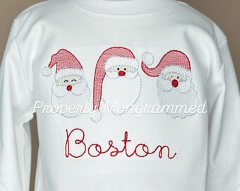 Personalized Santa Shirt, Embroidery Boys Christmas Outfit with Gingham Pants, My first Christmas