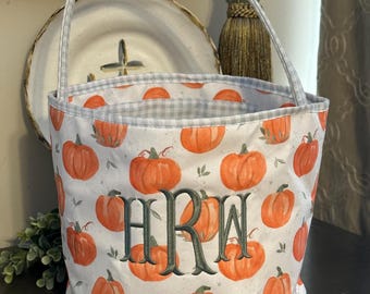Personalized Boy Halloween Bag: Pumpkin, Boys Trick or Treat Tote, Monogram Halloween Bucket
