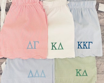 Sorority Monogram Pajama Shorts Bottoms Embroidered Sorority Greek Letter, Big Little Reveal Gift, Seersucker Personalized Pajama shorts