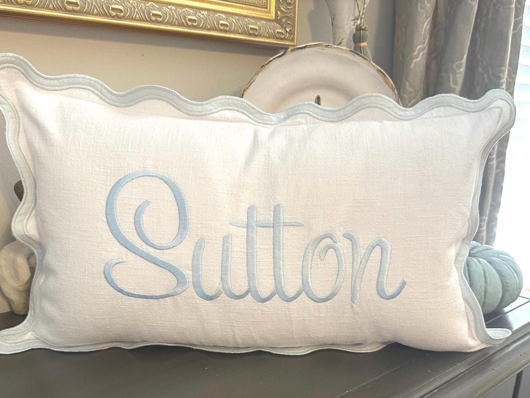 Custom Embroidery Scallop Linen Pillo...
