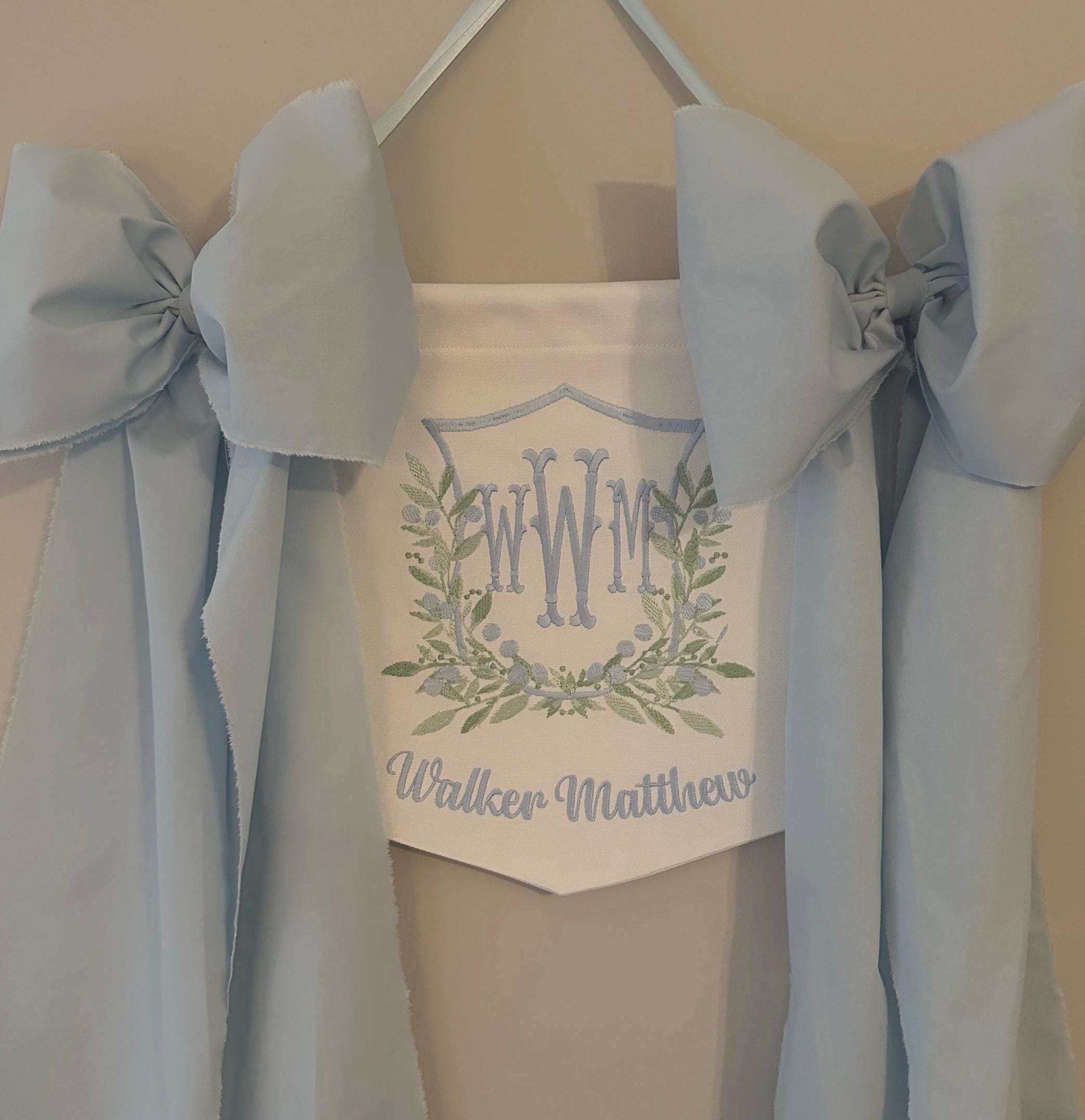 Boy Baby Banner, Birth Announcement, Boy Welcome Banner, Hospital Door/Crib with Fabric Bows, Baby Shower Gift, Front Door sign