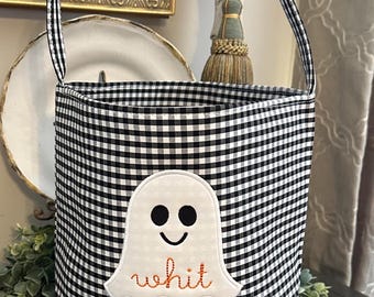 Personalized Halloween Candy Bag: Boys Trick or Treat Basket, Boy Boo Bucket