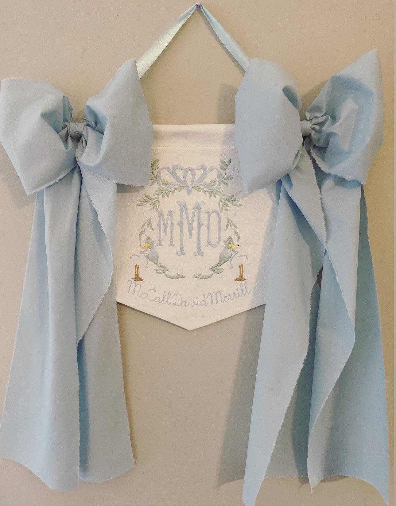 Boy Baby Banner, Birth Announcement, Boy  Welcome Banner, Hospital Door Sign, baby shower gift, Stork Baby Banner with Bows