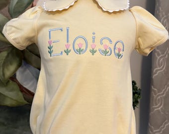 Monogrammed Bubble Romper, Personalized Girl Onesie, Peter Pan Collar Outfit, Baby Shower Gift, Girl's monogram bubble