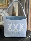 Boys Easter Basket, Blue Seersucker Easter Basket, Monogrammed Boy Easter basket, Easter Egg Hunt Basket, Blue Gingham Personalized Basket