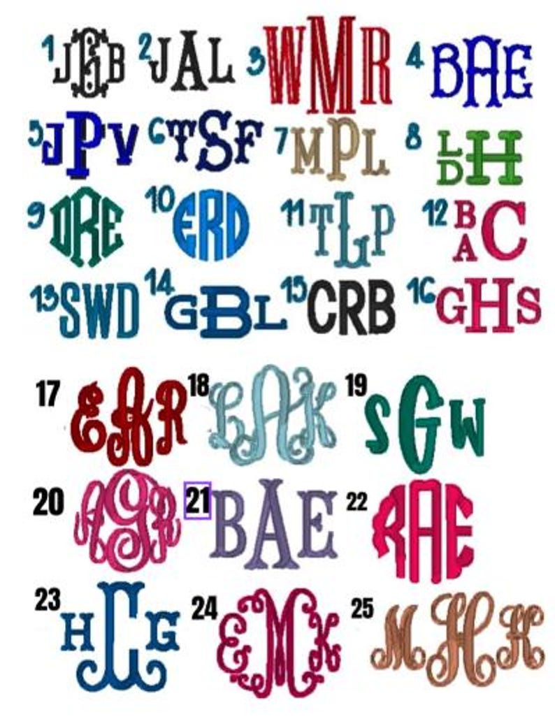 May include: A collection of monogram designs in various colors and styles. The image displays multiple sets of initials, including options like "BAE" and "RAE", in different fonts and decorative elements. Ideal for personalized gifts.