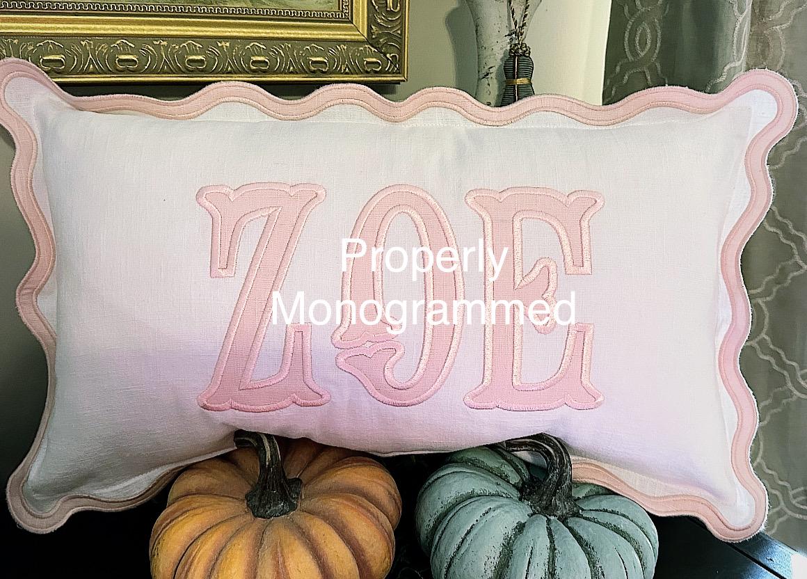 12x20 Applique Name or Initial Pillow, Custom Scallop Pillow, Personalized Throw Pillow, Monogram Pillow, Nursery Pillow, Dorm Pillow