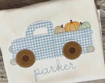 Personalized Embroidered Boy Fall Shirt: Vintage Pumpkin Truck