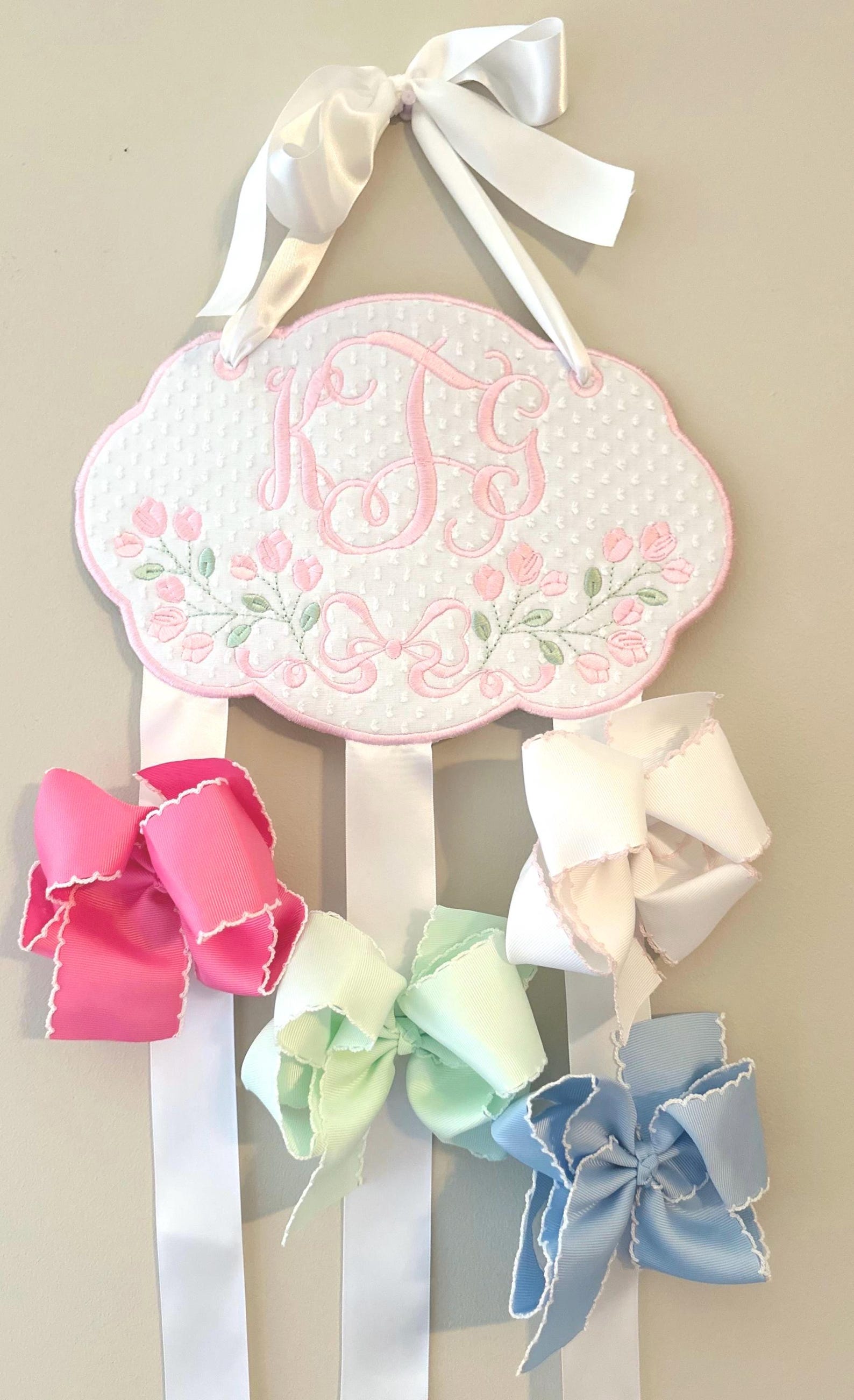 Monogram Hair Bow Holder: Floral Pattern- Hair Ribbon Organizer - Etsy