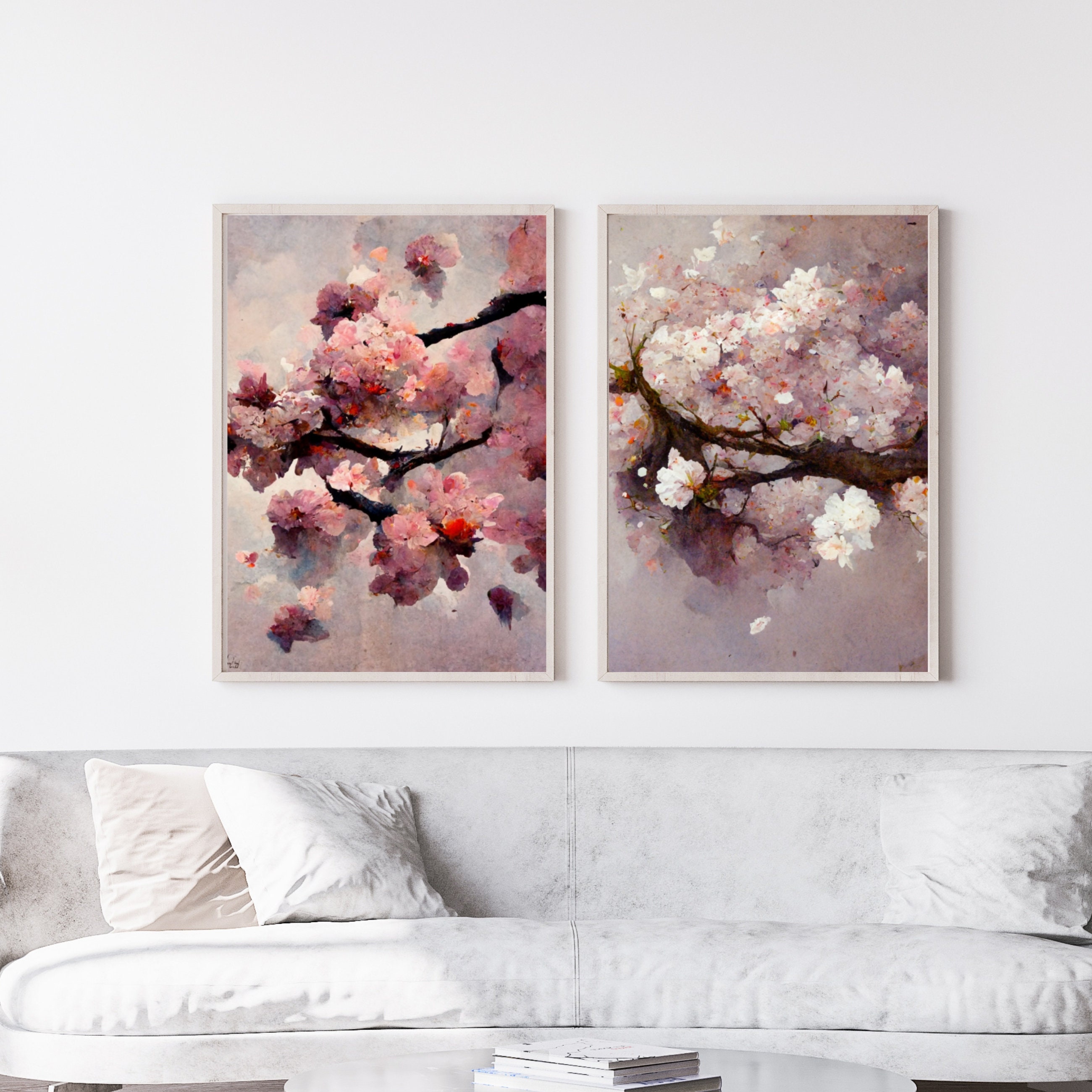 Sakura Blossom Tree Wall Art, Set of 2, Cherry Blossom, Modern Art ...