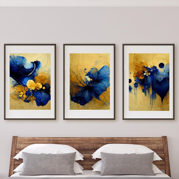 Blue and Yellow Wall Art Etsy
